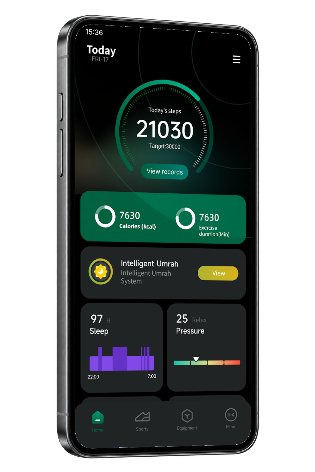 M2 Smart App wellbeing dashboard shown in a graphite phone