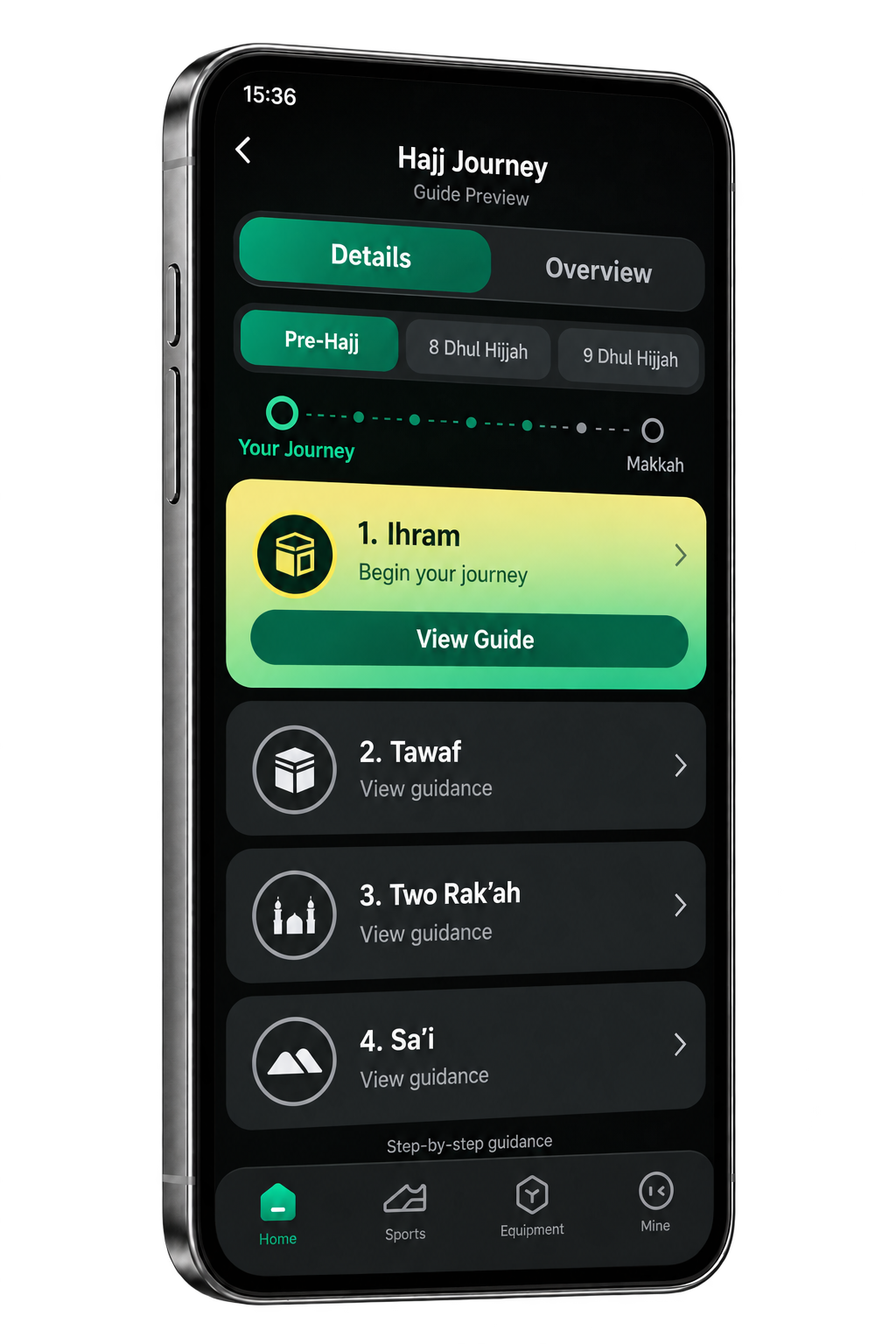 M2 Hajj guide preview shown in a graphite phone